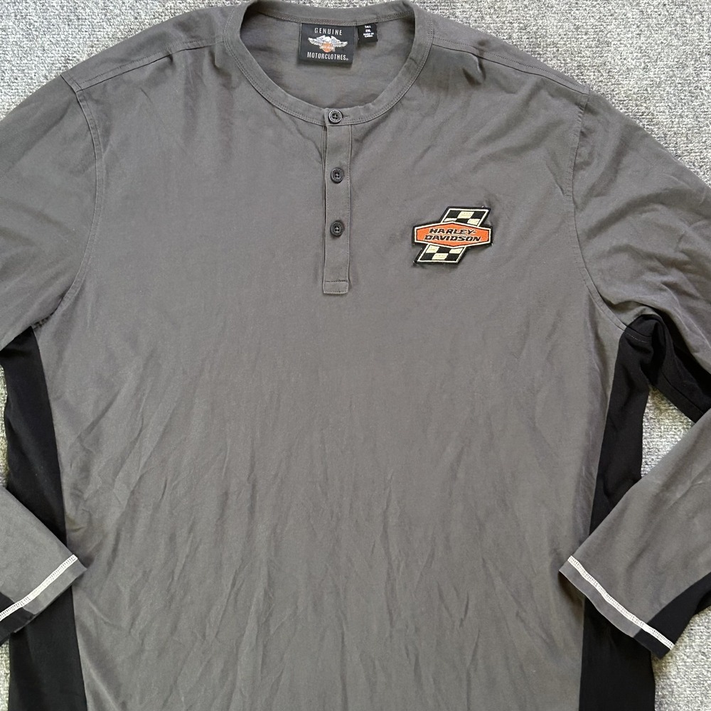 Harley Davidson Shirt Mens 2XLT Gray Screamin Eagle Henley Long Sleeve Tee Henly